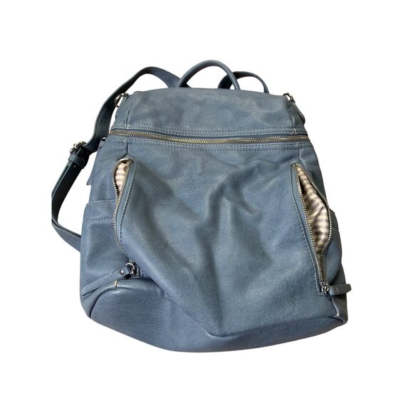 Miztique Backpack/Purse Blue Faux Leather Backpack Purse With Striped Lining - Picture 2 of 9